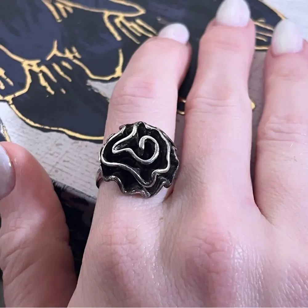 Vintage 925 Sterling Silver Abstract Rose Unique Floral Design Ring